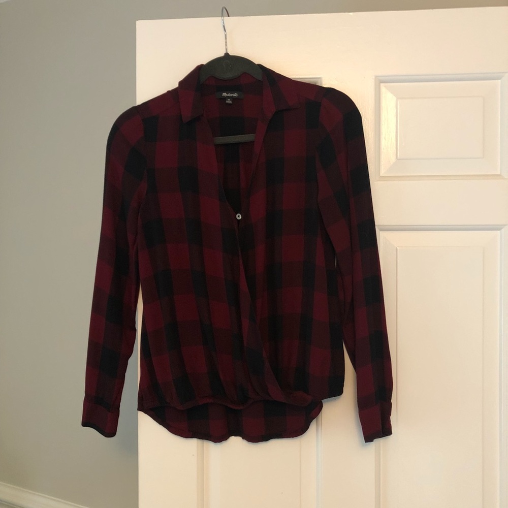 Madewell buffalo checked wine and black shirt xs